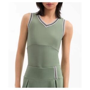 VERONICA BEARD Top Sports Striped-Trim Tennis NEW Size S Green V-Neck Tank Top